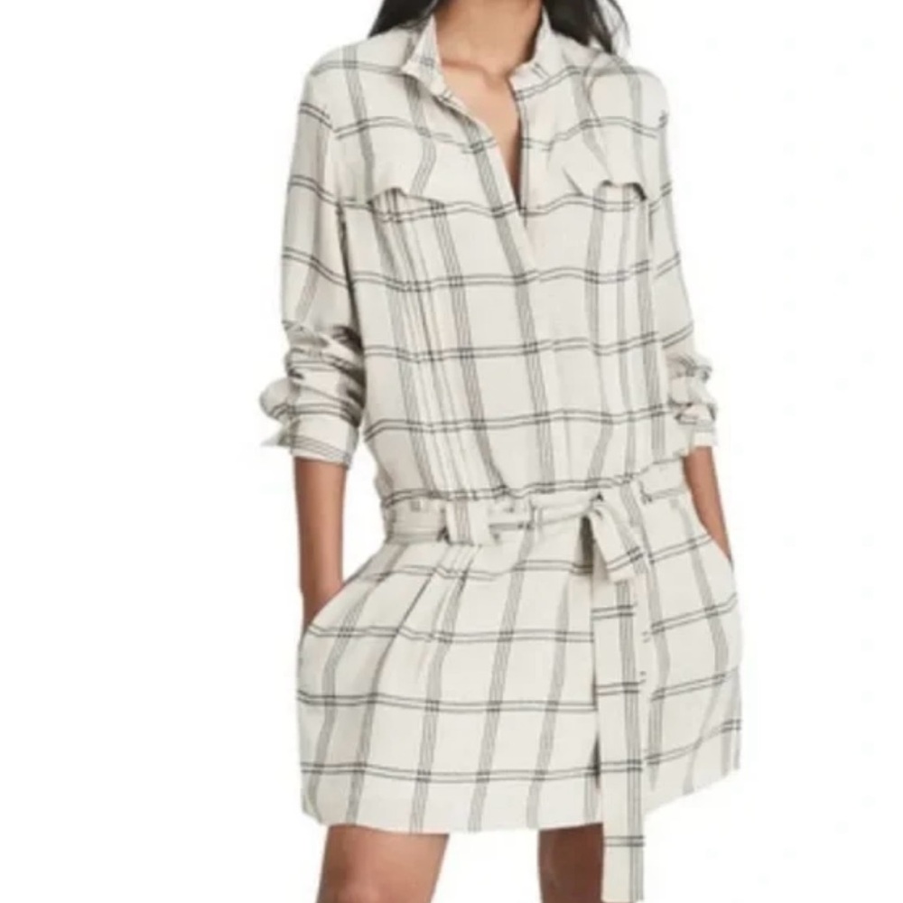 Reiss Women's Plaid Check Shirtdress Gray Knee Length Size 8 Casual